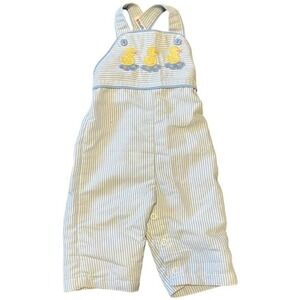 Healthtex Vintage Blue Seersucker Duck Embroidered Smocked Overall Size 3M